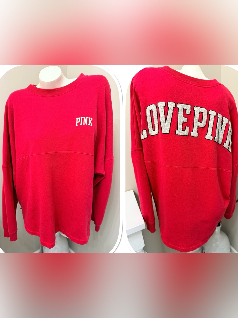 PINK Victoria's Secret VS Spirit Jersey Sweatshirt Large Back Logo Sz XXL Pink